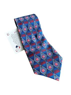 NWT Chicago Cubs Silk Tie MLB Blue Diamond Logo Necktie